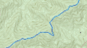 Weak heatmap in Gaia GPS with thin blue lines showing a less travelled route.